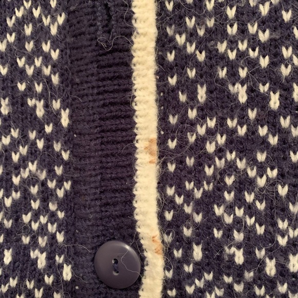VINTAGE 70S JANTZEN CARDIGAN NAVY WHITE PURPLE SPECKLED FUZZY PREPPY SPO… - Picture 6 of 6